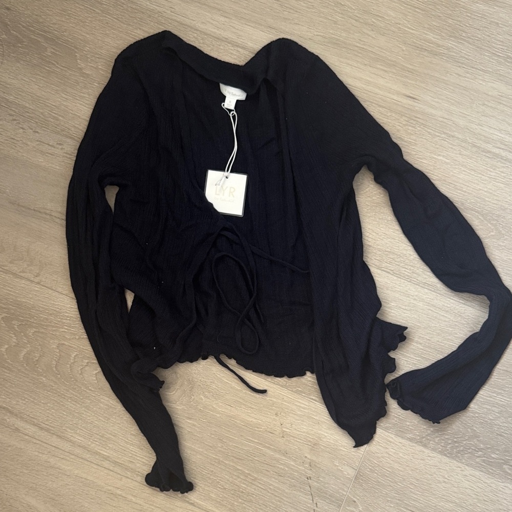 Splendid Black Ribbed Tie-Front Long Sleeve Top